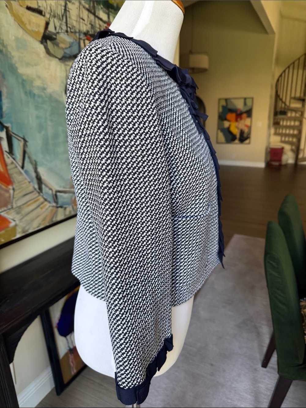 St. John Navy and White Tweed Bow-Trim Jacket - Picture 3 of 6
